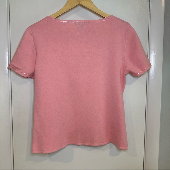 Hampshire Studio Short Sleeve Sweater. Bubblegum Pink. Size: Large. - Picture 5 of 5